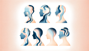 A modern mage illustrating the different types of Alopecia, including patchy hair loss, total scalp hair loss, body-wide 